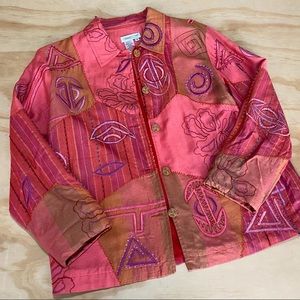 Coldwater Creek Silk Blend Embroidered Front button Cardigan Blazer Size M